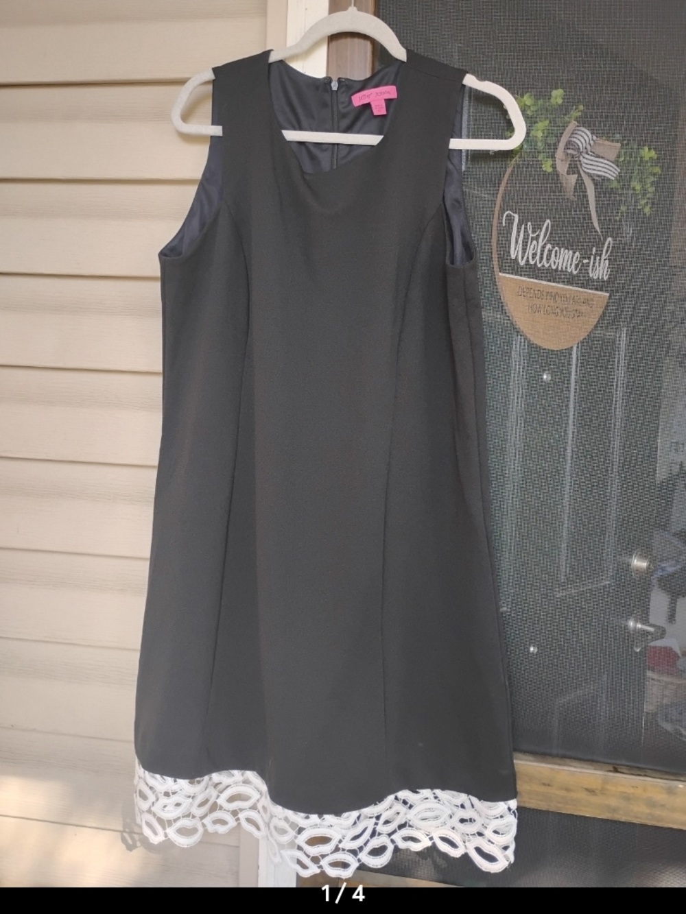 Betsey Johnson Black Sleeveless Dress with White Crochet Hem